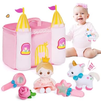 OUOZZZ Princess Castle Toys for 1-3 Year Old Girl - Baby Doll Plush House Stuffed Animal Set - Sensory Educational Toys for 12-18 Months Infant - First Birthday Gifts for Toddler - Image 1
