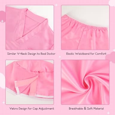 Meland Doctor Costume for Girls - Kids Scrubs with Lab Coat & Carry Bag, Doctor Dress Up for Halloween, Career Day Role Play(Pink,3-4 Years) - Image 4