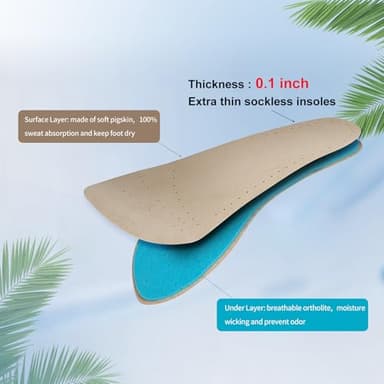 2 Pairs Pigskin Sockless Insoles|Barefoot Cushion Pads|Absorbs Sweat & Controls Odor|Wear Without Socks|Extra Thin Dress Shoes Inserts Women for High Heels Flats Sneakers Small 5-7.5 Size - Image 3