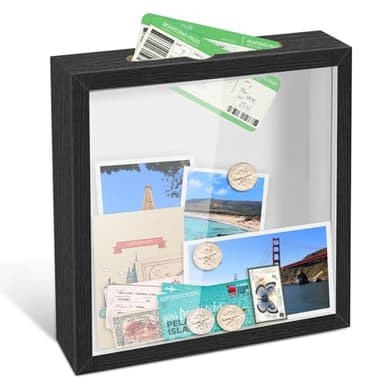 Shadow Box for Adventure Memory 12x12, 1.2in Deep Capacity Keepsakes Box Frame with Top Loading Slot for Travel Home Office Decor Keepsakes, Black 1pc - Image 1