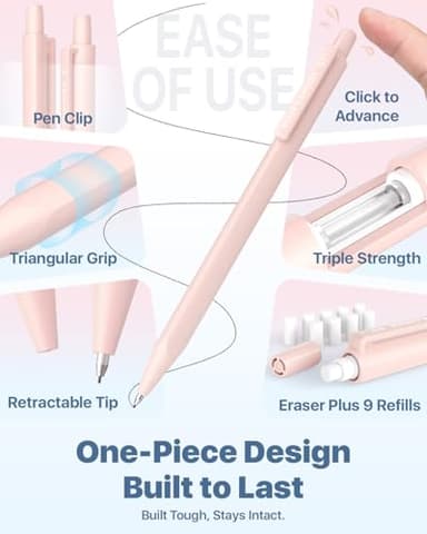 Four Candies Mechanical Pencils 0.7mm, with HB & 2B Lead Refills 0.7, Pastel Eraser Set & Eraser Refills, 16-Count Pack with Case, Cute Aesthetic School Supplies for Writing, Drawing and Sketching - Image 2