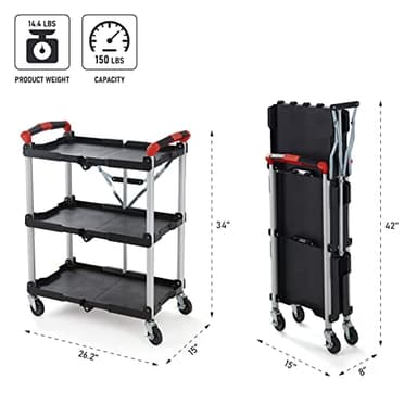 Olympia Tools 410-007 Pack-N-Roll 150 lbs Folding Collapsible Service Cart, Black/Red - Image 3