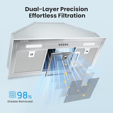 VIKIO HOME Range Hood Insert 30 Inch, Dual Inlet for 50% Better Suction, Includes 2 Charcoal Filters, 3-Speed Push Button Controls,5-Layer Aluminum Mesh Filter, Ducted/Ductless Kitchen Vent - Image 3