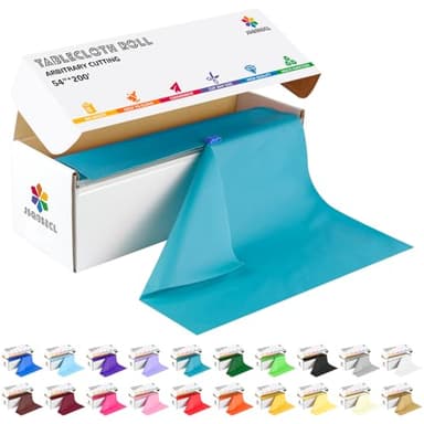JSQBSECL 54 Inch X 200 Feet Plastic Table Cover Roll with Convenient Slide Cutter, Disposable Plastic Table Cloth Roll with Cut-to-Size Design for Weddings, Banquets, Parties (Turquoise) - Image 1