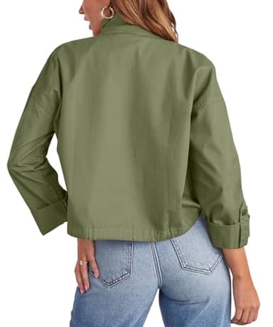 Tankaneo Women Casual Cropped Jackets Zip Up Lightweight Military Safari Short Utility Coat with Pockets - Image 4