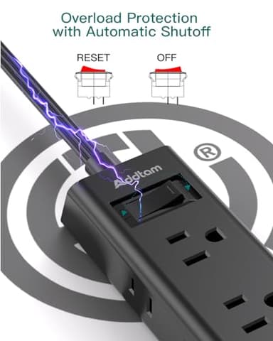 Cruise Essentials - Flat Plug Power Strip, Addtam 5 ft Ultra Flat Extension Cord with 6 Outlets Extender, No Surge Protector for Cruise Ship, Travel, Dorm, Home Office,Black - Image 6