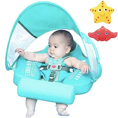Mambobaby Float with Canopy Size Improved Non Inflatable Infant Baby Pool Float Smart Mambo Float Swim Trainer Add Tail Baby Swim Float Mambo Baby Float Solid Air Free Water Waist Swimming Ring - Image 1