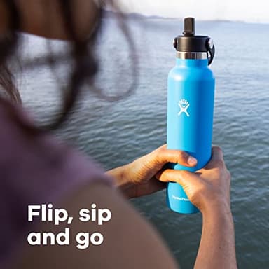 Hydro Flask Water Bottle - Insulated Stainless Steel - Straw Lid, Non Spill, Leakproof 24 Oz Black - Image 8