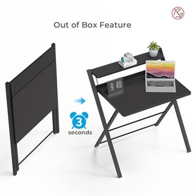 GreenForest No Assembly Folding Desk, 2-Tier Compact Computer Desk with Shelf, 30 inch Space Saving Foldable Table for Home Office, Dorm or Apartment, Portable Collapsible Sturdy Laptop Desk, Black - Image 4