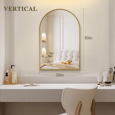 Minuover 20" x 30" Gold Arched Mirror, Arch Bathroom Vanity Wall Mirror, Modern Aluminum Alloy Metal Frame Arch Mirror for Bathroom, Living Room, Bedroom, Entryway - Image 2