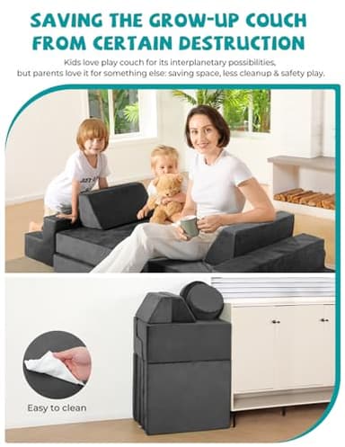 Kidirect Modular Kids Play Couch, K12 320+DIY Convertible Foam Couch for Boys & Girls, Versatile Foam Fort Building Set, Child Sectional Kids Sofa for Playroom Bedroom(Space Grey) - Image 7