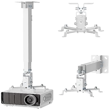 WALI Projector Mount Ceiling/Wall - Universal 3-in-1 Bracket with Extension Pole, Height Adjustable Holder for LCD/DLP Projectors, Supports up to 44lbs, White (PM-003-W) - Image 1