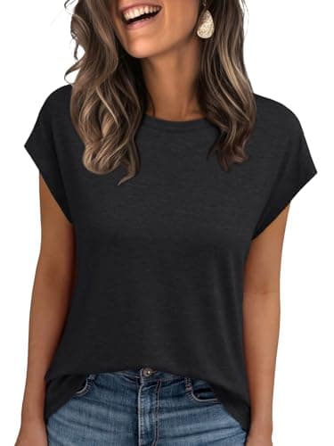 AUTOMET Womens Summer Tops T Shirts Cap Sleeve Business Casual Dressy Spring Fashion Outfits Cute Trendy Vacation Clothes 2025 Black L - Image 1