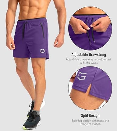 Men's Running Shorts with Zipper Pockets Quick Dry Gym Athletic Workout 5" Shorts for Men (Purple, Large) - Image 5