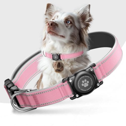 Airtag Dog Collar - 100% Waterproof Air tag Dog Collar Holder for Apple AirTag, Reflective, Soft Padded, Everlasting, GPS Dog Collar for Small Medium Large Dogs (Pink, S) - Image 1