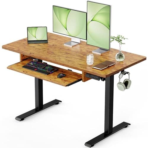 Marsail Standing Desk Adjustable Height with Extra Large Keyboard Tray, Electic 4 Memory Presets Cable Management 2 Storage Hooks, Sit Stand Up for Home Office, Rustic, 48Inch (TZESD14V) - Image 1
