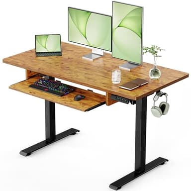 Marsail Standing Desk Adjustable Height with Extra Large Keyboard Tray, Electic 4 Memory Presets Cable Management 2 Storage Hooks, Sit Stand Up for Home Office, Rustic, 48Inch (TZESD14V) - Image 1