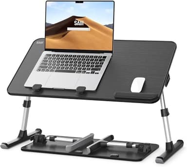 SAIJI Height & Angle Adjustable Laptop Stand for Bed, Lap Desk Bed Tray Table, Light Weight Foldable Portable Laptop Table for Couch Sofa Chair Floor Desk for Adults, Kids (Black) - Image 1