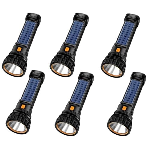 E-SHIDAI 6PCS Solar/Rechargeable Multi Function 1000 Lumens LED Flashlight, with Emergency Strobe Light and 1200 Mah Battery, Emergency Power Supply and USB Charging Cable, Fast Charging - Image 1