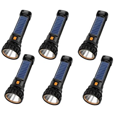 E-SHIDAI 6PCS Solar/Rechargeable Multi Function 1000 Lumens LED Flashlight, with Emergency Strobe Light and 1200 Mah Battery, Emergency Power Supply and USB Charging Cable, Fast Charging - Image 1
