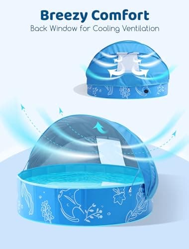 Hikiddy Foldable Kiddie Pool with Canopy: 47in Baby Pool and Beach Tent for Toddlers Infants 6-12 Months and Kids 2-4 Years Old - Portable Water Play with Shade for Outdoor Backyard Beach (Blue-Blue) - Image 8