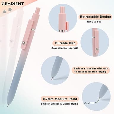 FIOVER 5pcs Gel Pens Black Ink Medium Point 0.7mm Pens Smooth Writing High-End Series Cute Ballpoint for Journaling Note Taking, Office School Supplies Gifts for Women and Men - Image 3