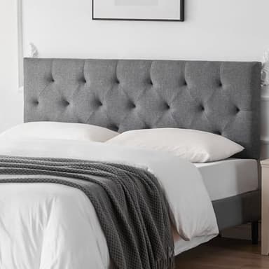 Howjoe Linen Upholstered Headboard Queen Size, Modern Diamond Tufting Solid Wood Queen Headboard Only, Adjustable Height from 37” to 51” Head Board, Bed Frame or Wall Mount Headboards, Light Grey - Image 1