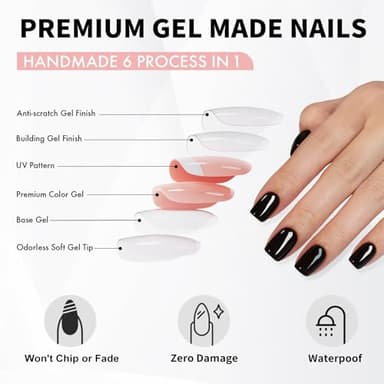 SHANGMENG Black Press on Nails Square - Soft Gel Halloween Press on Nails Short for Women Gift, Fit Perfectly & Natural Glue on Nails in 16 Sizes - 32 Reusable Fake Nails Kit with Glue, Classic Black - Image 3