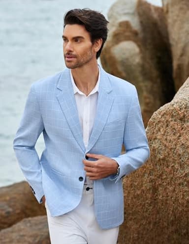 COOFANDY Mens Blazer Casual Fitted Sport Coats Western Summer Weeding Party Suit Jackets Sky Blue - Image 8