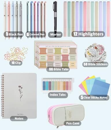 Bible Study Supplies Journaling Kit With Tabs, Highlighter, Notebook and Pen Case - Annotation Kit, Study Group Essentials Accessories Set for Women, Students, Beginner Christian Gifts - Image 2