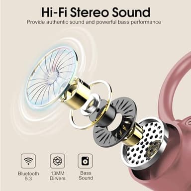 Wireless Earbuds, in Ear Buds Wireless Earbuds Bluetooth, Bluetooth 5.3 Headphones Sport, Deep Bass Stereo Noise Cancelling Headphones, 50H Playtime LED Display, IP7 Waterproof Earphones, Rose Pink - Image 4