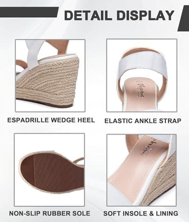 Vepose Women's Wedge Sandals White Platform Espadrilles Sandals Elasitc Ankle Strap Open Toe 881 Sandals with 3.5" Inchs High Heel Summer Shoes Size 8.5 (CJY881 White 08.5) - Image 4