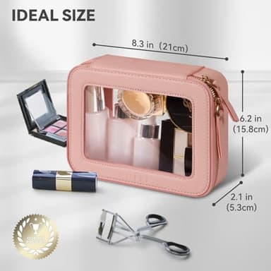 Prite Clear Makeup Bag Cosmetic Organizer Case Waterproof Travel Toiletry Bag Skincare Pouch with Golden Zipper(Pink) - Image 3