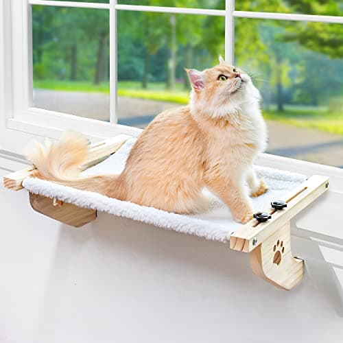 AMOSIJOY Cat Sill Window Perch Sturdy Cat Hammock Window Seat with Wood & Metal Frame for Large Cats, Easy to Adjust Cat Bed for Windowsill, Bedside, Drawer and Cabinet - Image 1