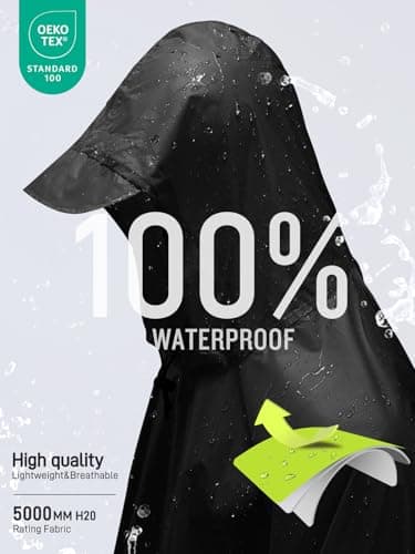 SaphiRose Hooded Rain Poncho Waterproof Raincoat Jacket for Men Women Adults (Black) - Image 3