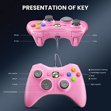 VOYEE PC Controller, Wired Controller Compatible with Microsoft Xbox 360 & Slim/PC Windows 10/8/7, with Upgraded Joystick, Double Shock | Enhanced (Pink) - Image 5
