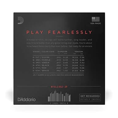 D'Addario Guitar Strings - NYXL Electric Guitar Strings - NYXL1052-3P - Unrivaled Strength, Tuning Stability, Enhanced Mid-Range - For 6 String Guitars - 10-52 Light Top/Heavy Bottom, 3-Pack - Image 2