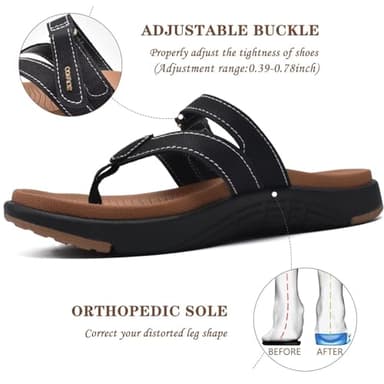 COFACE Womens Orthopedic Flip Flops Ladies Slip On Athletic Yoga Mat Memory Foam Cushioned Recovery Walking Thong Sandals Summer Beach Pool Slippers Plantar Fasciitis Arch Support Black Brown Size 8.5 - Image 4