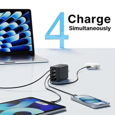 2 Pack 180W USB C Charger Block, Foldable 4-Port GaN Fast Wall Charger, Dual 65W Type C Charging Block, Laptop Fast Charging Adapter for MacBook Pro/Air, iPad, iPhone, Samsung Galaxy Black - Image 5