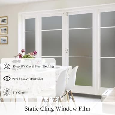 Coavas Window Privacy Film Frosted Glass Static Cling UV Sun Blocking Heat Control Window Tint Day and Night Insulation Home Bathroom Door Decorative Frosting Cover (29.5 x 118.1 Inch, Gray) - Image 5