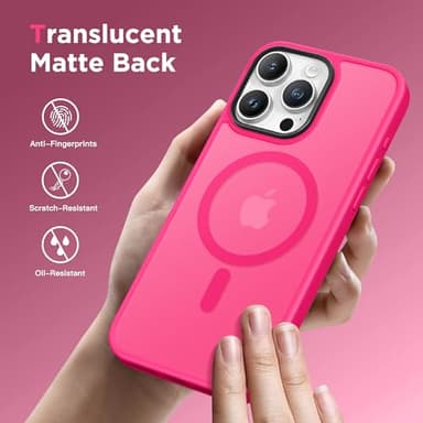 GONEZ Magnetic for iPhone 15 Pro Max Case,Compatible with MagSafe,[Military-Grade Drop Protection][Anti-Fingerprint] Slim Translucent Matte Back Shockproof Phone Protective Case(Hot Pink) - Image 7