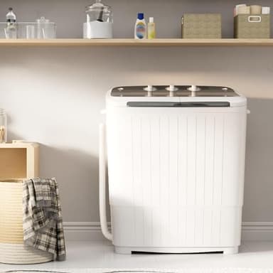 SUNCROWN Portable Washing Machine 16lbs, Compact Twin Tub Semi Automatic Washer, Energy-Saving Mini Laundry Combo with Extended Drain Hose & Pump for Dorms, Apartments, RV, Grey - Image 2