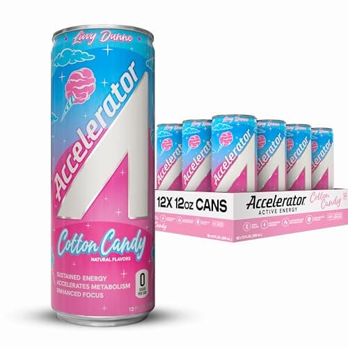 Accelerator Active Energy Drink Sugar Free Zero Carbs, Cotton Candy 12oz can(12 pack) Enhanced Focus & Sustained Energy from 100% Natural Caffeine (200mg), Ashwagandha, Coq10 & Green Tea Extract - Image 1