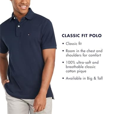 Tommy Hilfiger Men's Polo Shirt Classic Fit, Navy, Large - Image 4