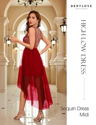 BeryLove Homecoming Dresses for Teens Sequin Dress Vintage A Line Wedding Formal Swing Tulle Dress Sleeveless Cocktail Midi Dress S003 Red 2XL - Image 3