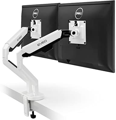EVEO Premium Dual Monitor Mount 14"-35” Dual Monitor Arm VESA Bracket Adjustable Height Gas Spring Dual Monitor Stand, Screen Full Motion Dual Monitor Arm-Computer Monitor Stand for 2 Screens - White - Image 1