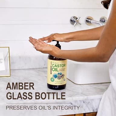 Yoken EWG Verified Castor Oil Glass Bottle 32 fl oz (with Pump) 100% Pure Castor Oil for Skin Face Hair, Cold Press, Hexane Free, Unrefined Caster oil for Pack Wrap Deep Nourish Body - Image 6