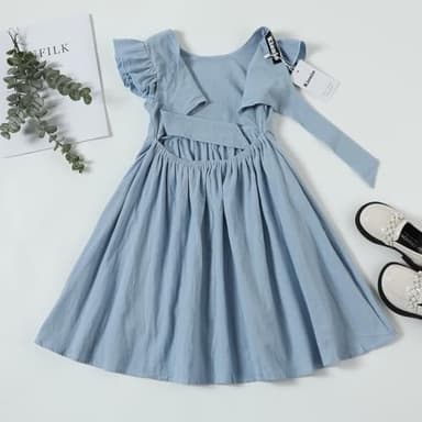 Kionio Baby Girl Toddler Dress Girls Summer Dresses Cotton Sleeveless Halter Tie Back Kid Ruffle Sundress Casual Party Beach - Image 5