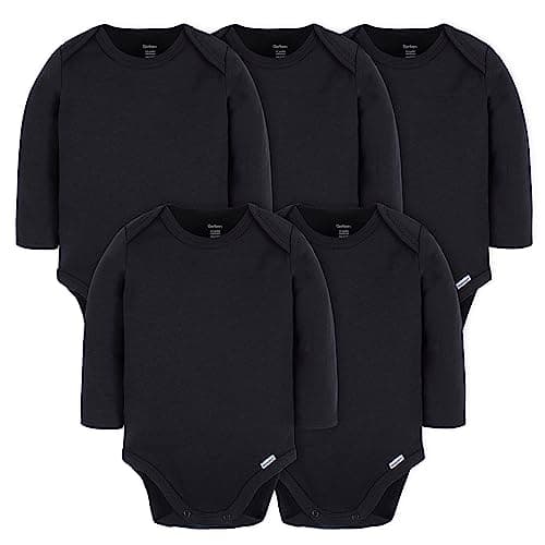 Gerber Unisex Baby Infant Long Sleeve Solid Onesies Multi-Pack Interlock 180 GSM, Black - Image 1