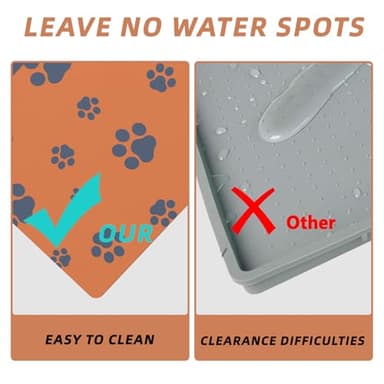 18"×30" Dog Food Mat-Absorbent Dog Mat for Food and Water, No Stains Quick Dry Cat Dog Food Bowl Mat Non Skid Dog Feeding Mat with Footprints for Messy Drinkers Orange - Image 3